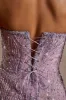 Hand Embellished Couture Strapless Corset Mini Dress in Lilac sold by Oh Polly