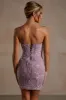 Hand Embellished Couture Strapless Corset Mini Dress in Lilac sold by Oh Polly