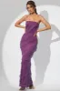 Embellished Strapless Ruffle Maxi Dress in Plum sold by Oh Polly