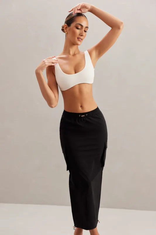 Cargo Maxi Skirt in Black sold by Oh Polly
