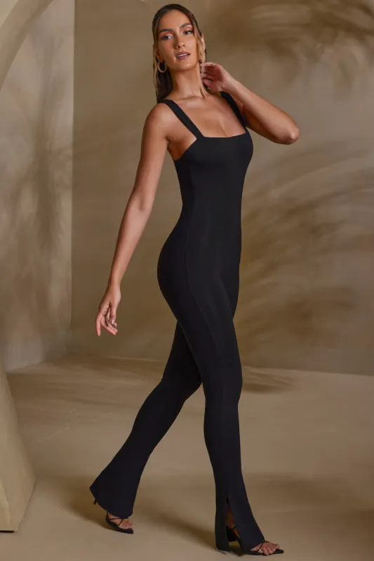 Straight Neck Low Back Jumpsuit in Black sold by Oh Polly