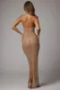 Sheer Embellished High Neck Evening Gown in Almond sold by Oh Polly