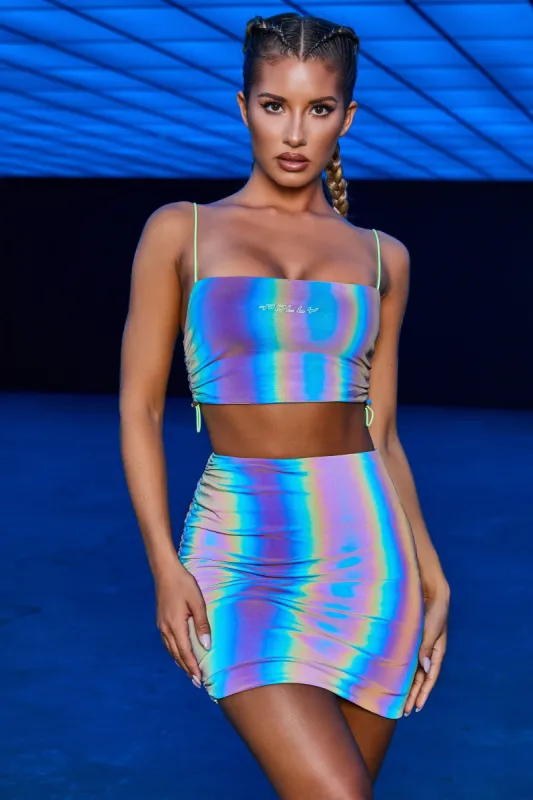 Follow The Rainbow High Waisted Reflective Mini Skirt in Black & Neon Lime sold by Oh Polly