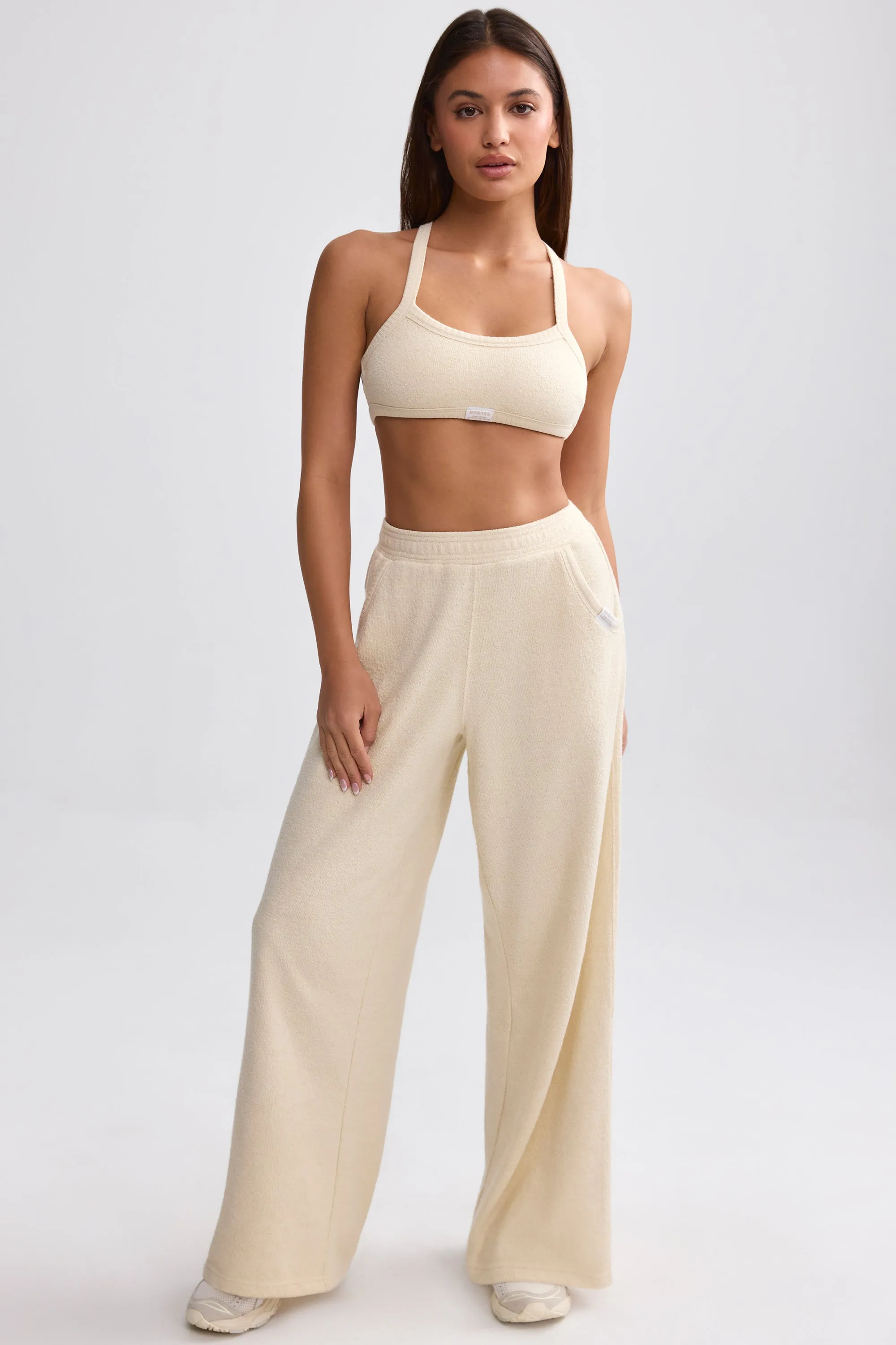 Petite Terry Towelling Wide-Leg Joggers in Cream sold by Oh Polly product image thumbnail 5