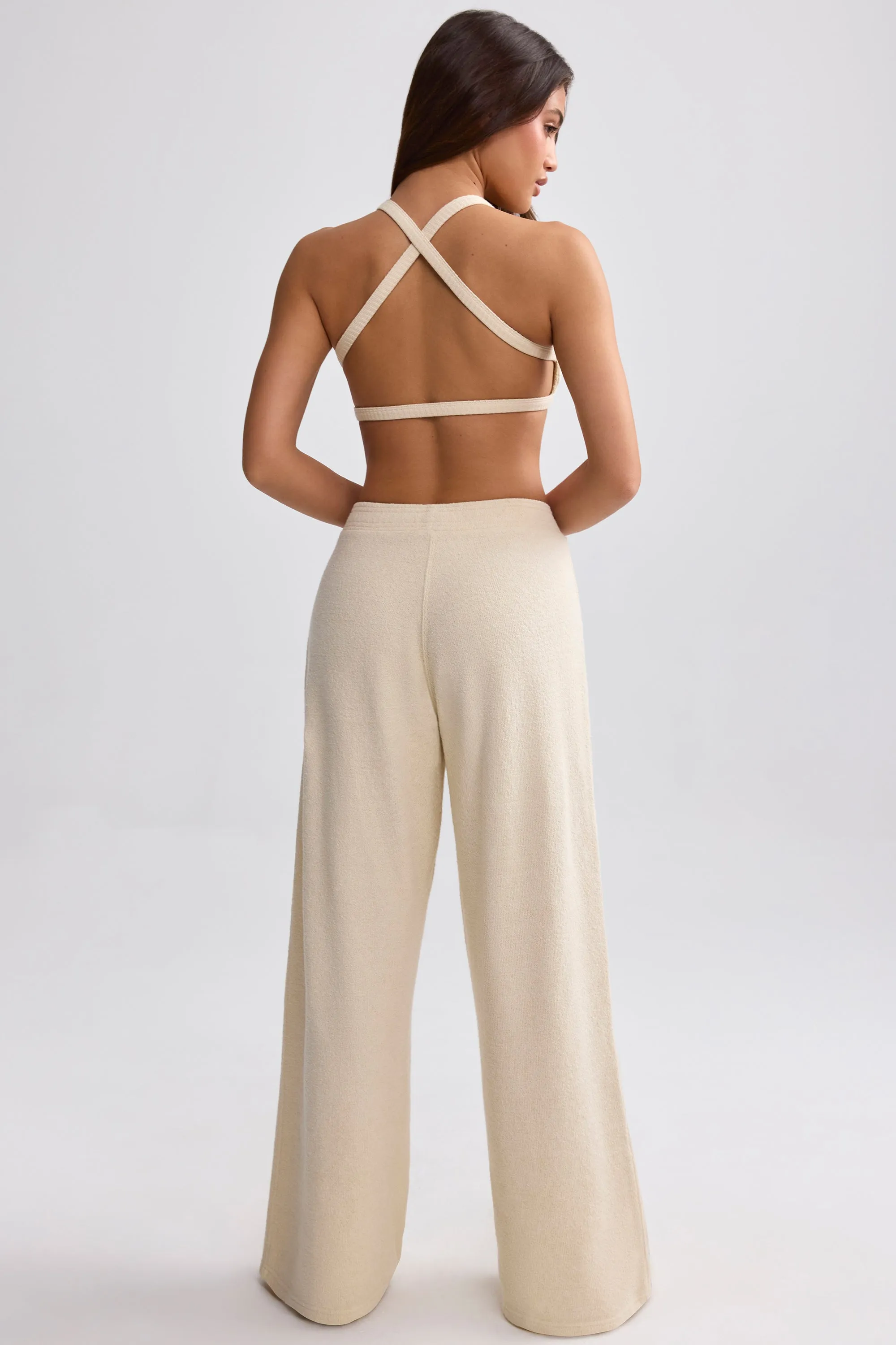 Petite Terry Towelling Wide-Leg Joggers in Cream sold by Oh Polly product image thumbnail 2
