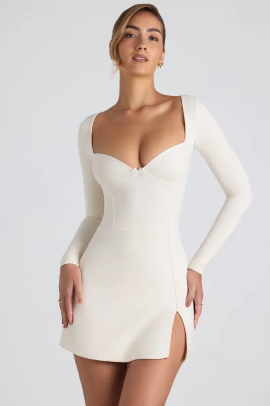 Modal Bow-Detail Sweetheart-Neck A-Line Mini Dress in Ivory sold by Oh Polly