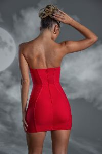 Lace Up Bandeau Mini Dress in Red sold by Oh Polly