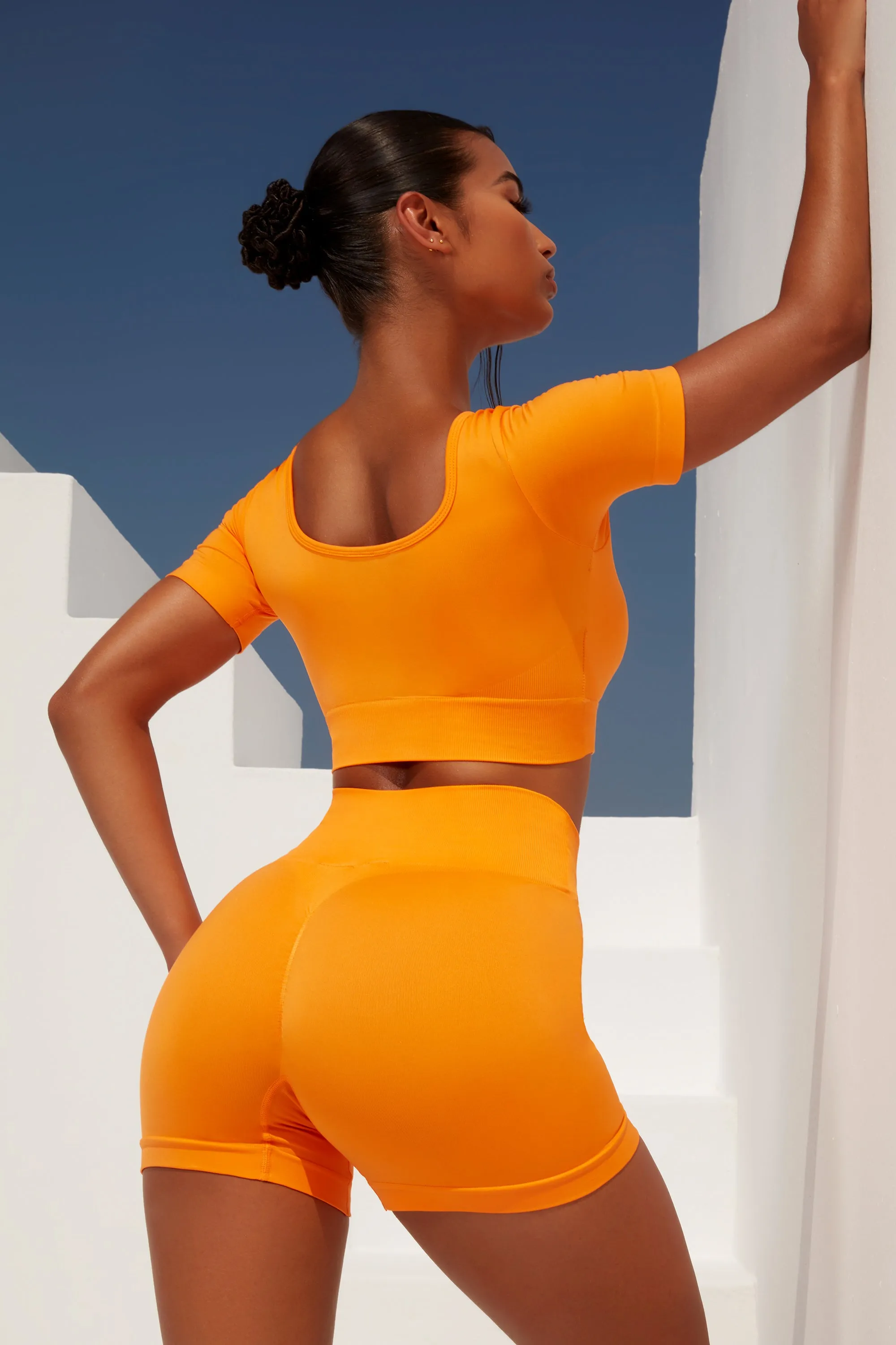 Gradient Scoop Neck Ruched Crop Top in Orange sold by Oh Polly product image thumbnail 3