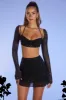 Embellished Long Sleeve Crop Top in Black sold by Oh Polly