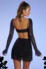 Embellished Long Sleeve Crop Top in Black sold by Oh Polly