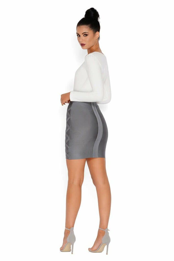 Ribbed Apart Bandage Mini Skirt in Sharkskin Grey sold by Oh Polly product image thumbnail 4