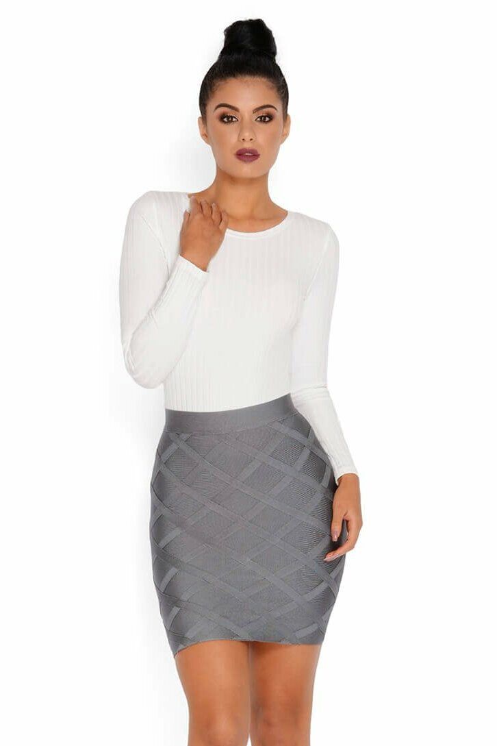 Ribbed Apart Bandage Mini Skirt in Sharkskin Grey sold by Oh Polly product image thumbnail 11