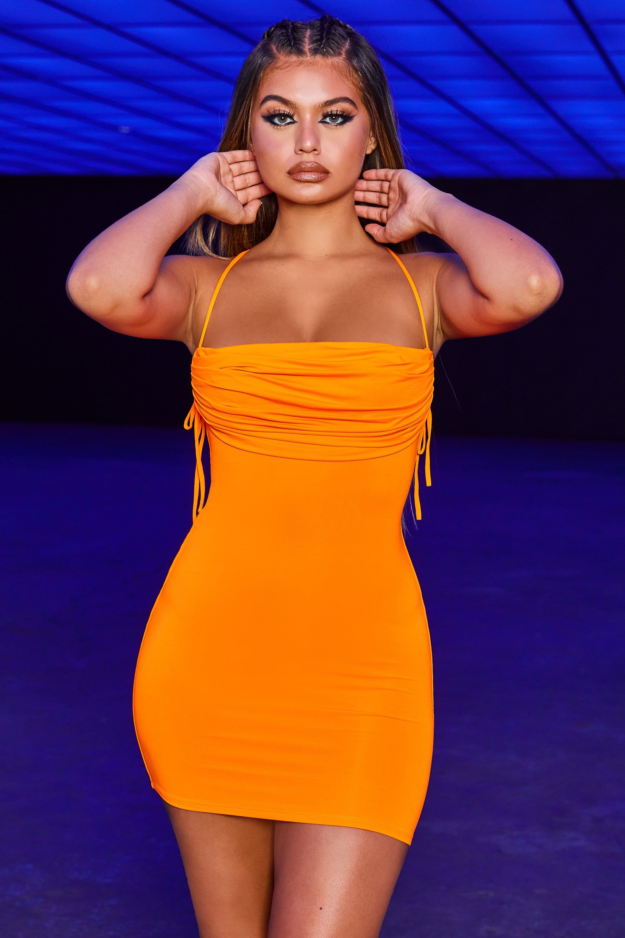 Electric Love Cowl Neck Bodycon Mini Dress in Orange sold by Oh Polly product image thumbnail 6