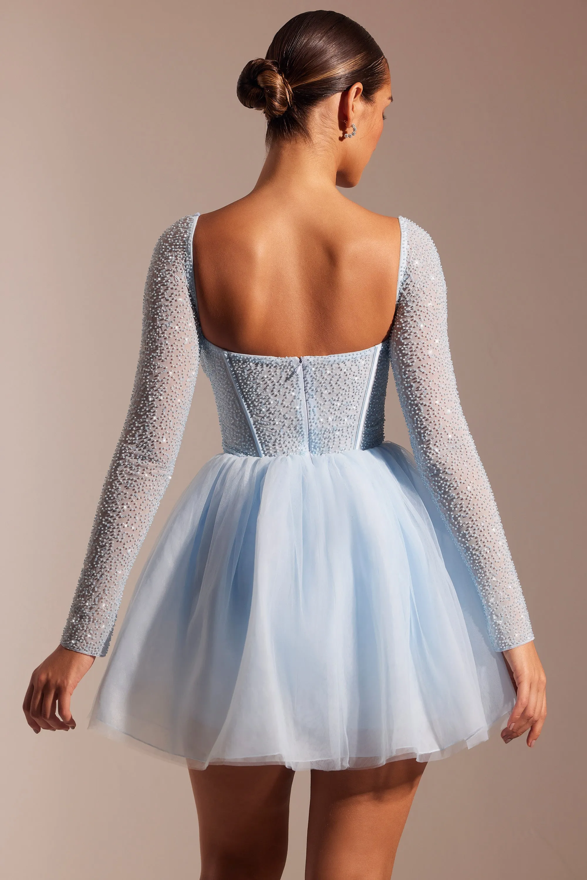 knee length dresses for ladies Simple Unique Long Sleeve Two Piece Wedding Dress with Beige Tulle Skirt  20082349