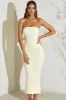 Strapless Flared Hem Midaxi Dress in Ivory sold by Oh Polly