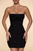 Embellished Strapless Cowl Neck Mini Dress in Black sold by Oh Polly