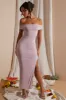 Off The Shoulder High Slit Maxi Dress in Blush sold by Oh Polly