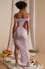 Off The Shoulder High Slit Maxi Dress in Blush sold by Oh Polly