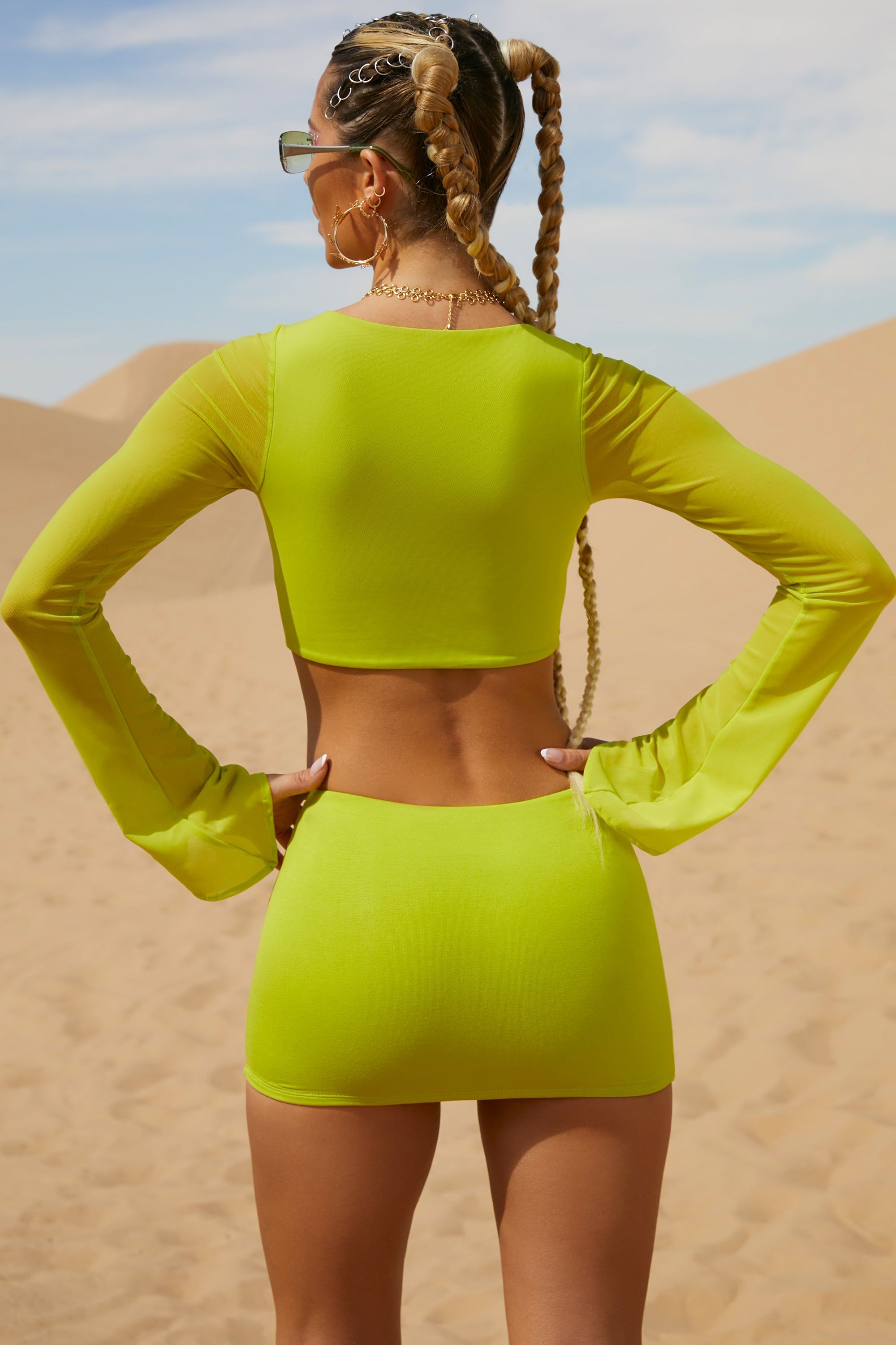 Lace Up Long Sleeve Crop Top in Lime sold by Oh Polly product image thumbnail 2