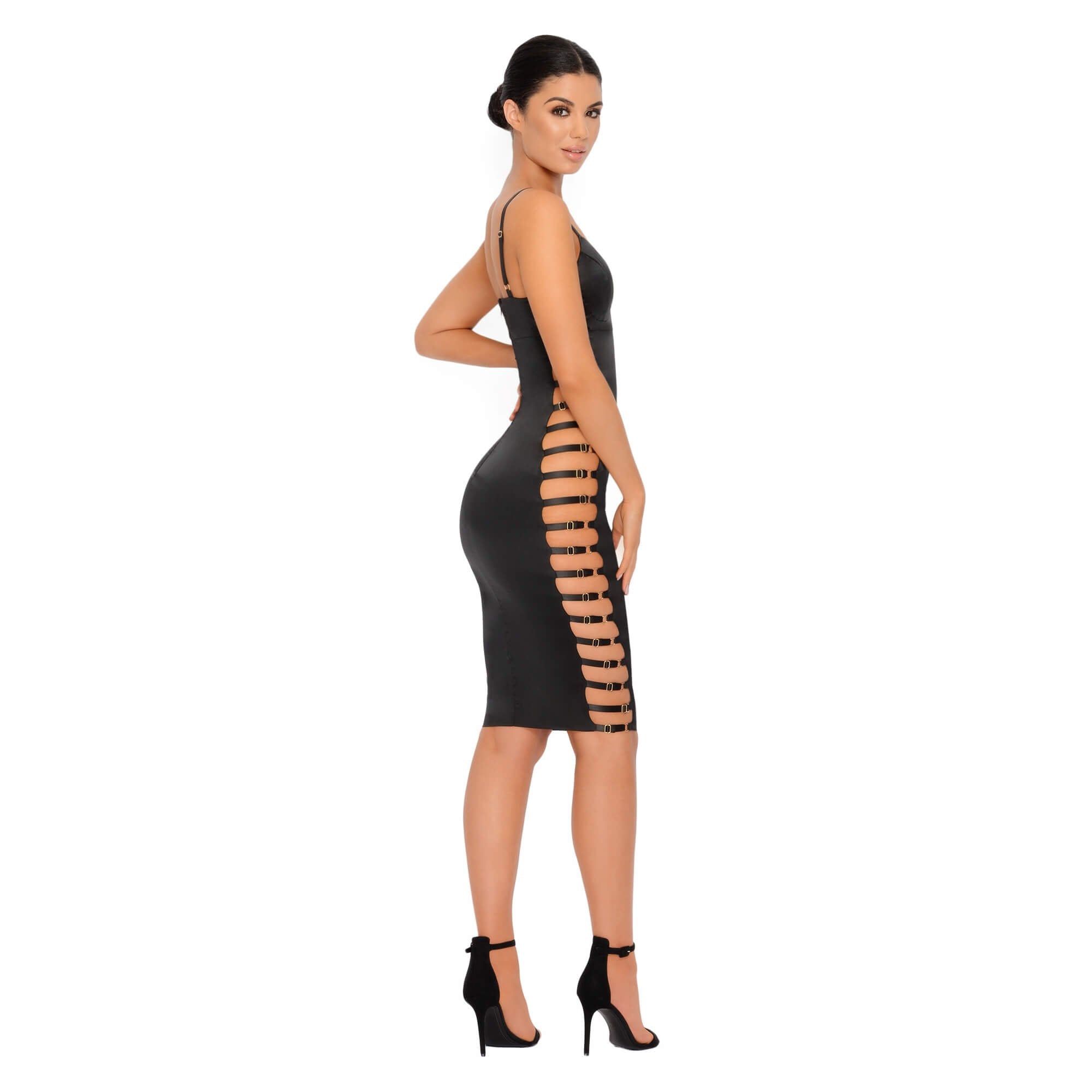 Wild Side Cut Out Satin Midi Dress in Black sold by Oh Polly product image thumbnail 10