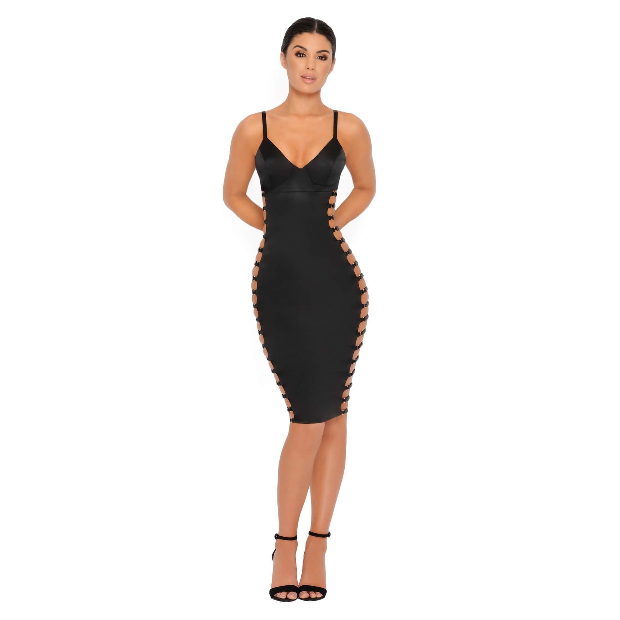 Wild Side Cut Out Satin Midi Dress in Black sold by Oh Polly product image thumbnail 4
