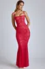 Sheer Lace Fishtail Gown in Cherry Red sold by Oh Polly