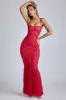 Sheer Lace Fishtail Gown in Cherry Red sold by Oh Polly