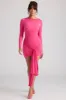 Long Sleeve Draped Mini Dress in Magenta sold by Oh Polly
