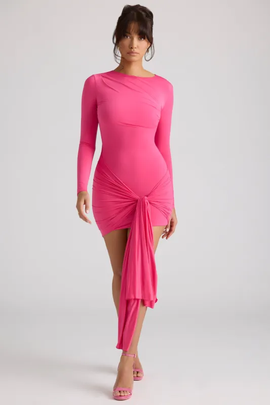 Long Sleeve Draped Mini Dress in Magenta sold by Oh Polly