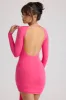 Long Sleeve Draped Mini Dress in Magenta sold by Oh Polly