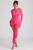 Long Sleeve Draped Mini Dress in Magenta sold by Oh Polly