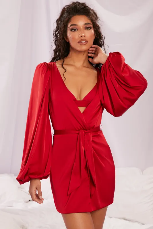 Satin Balloon Sleeve Robe in Red made by Oh Polly