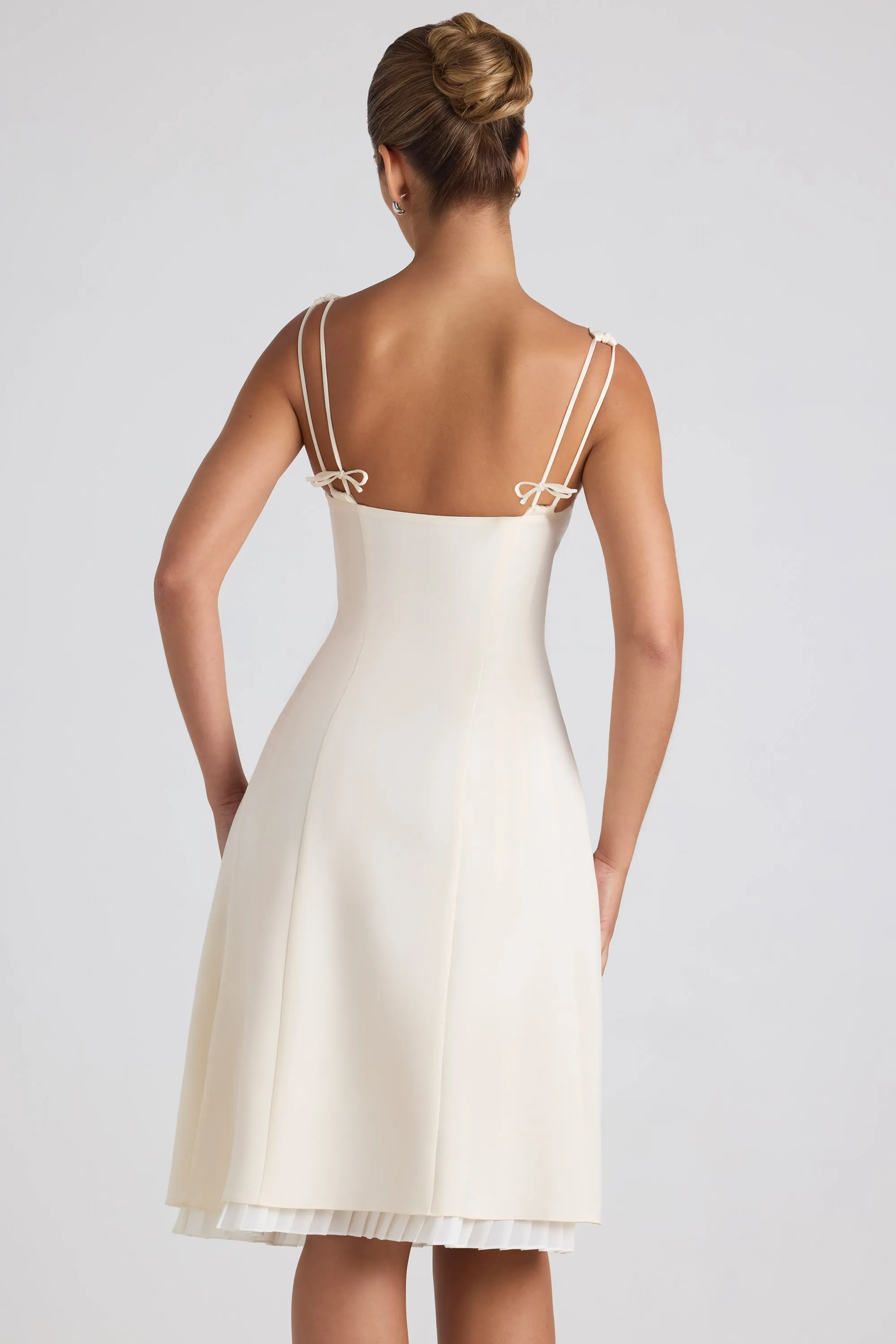 Bow-Detail Pleated A-Line Midi Dress in Ivory sold by Oh Polly product image thumbnail 3