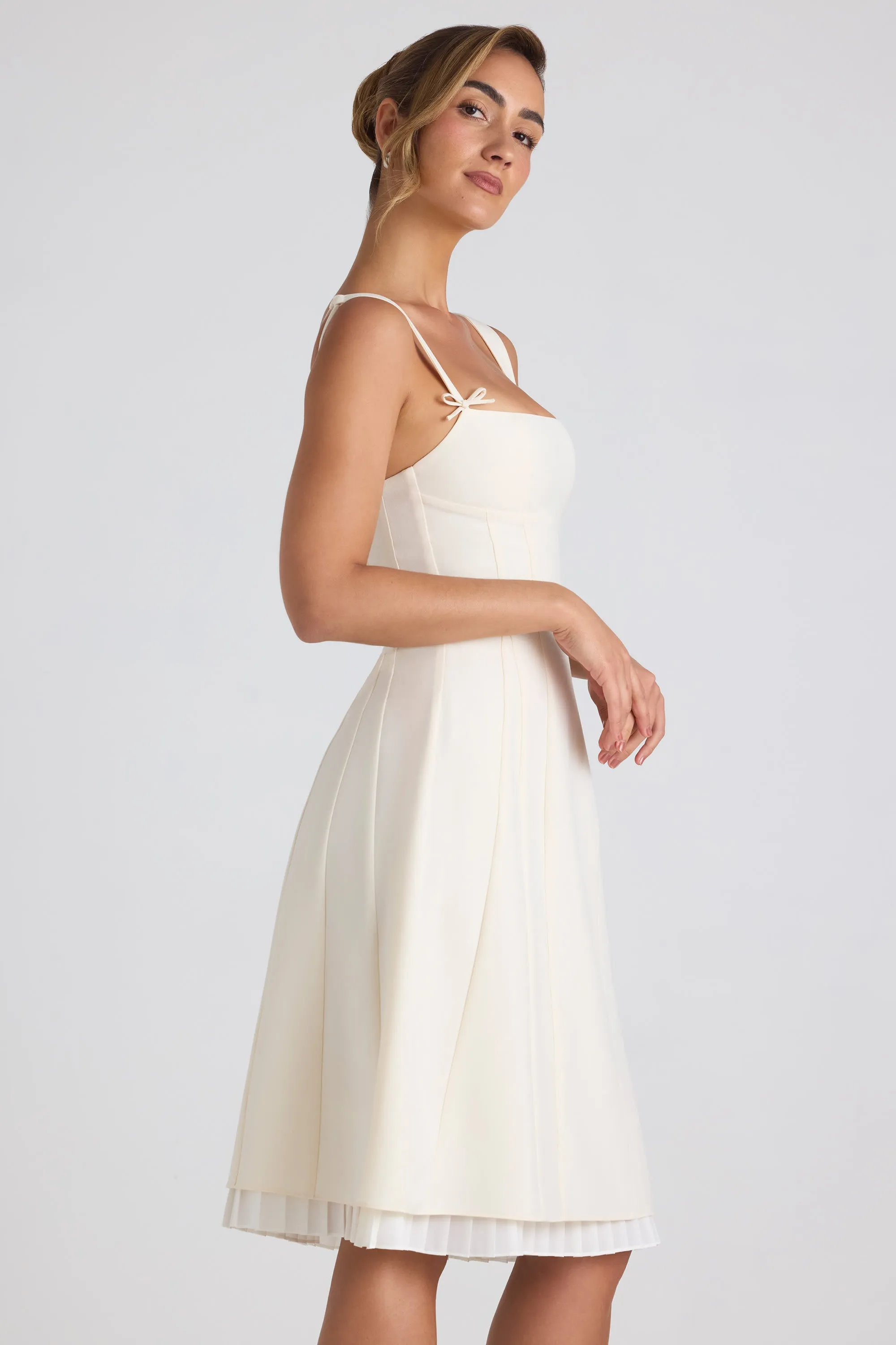 Bow-Detail Pleated A-Line Midi Dress in Ivory sold by Oh Polly product image thumbnail 2
