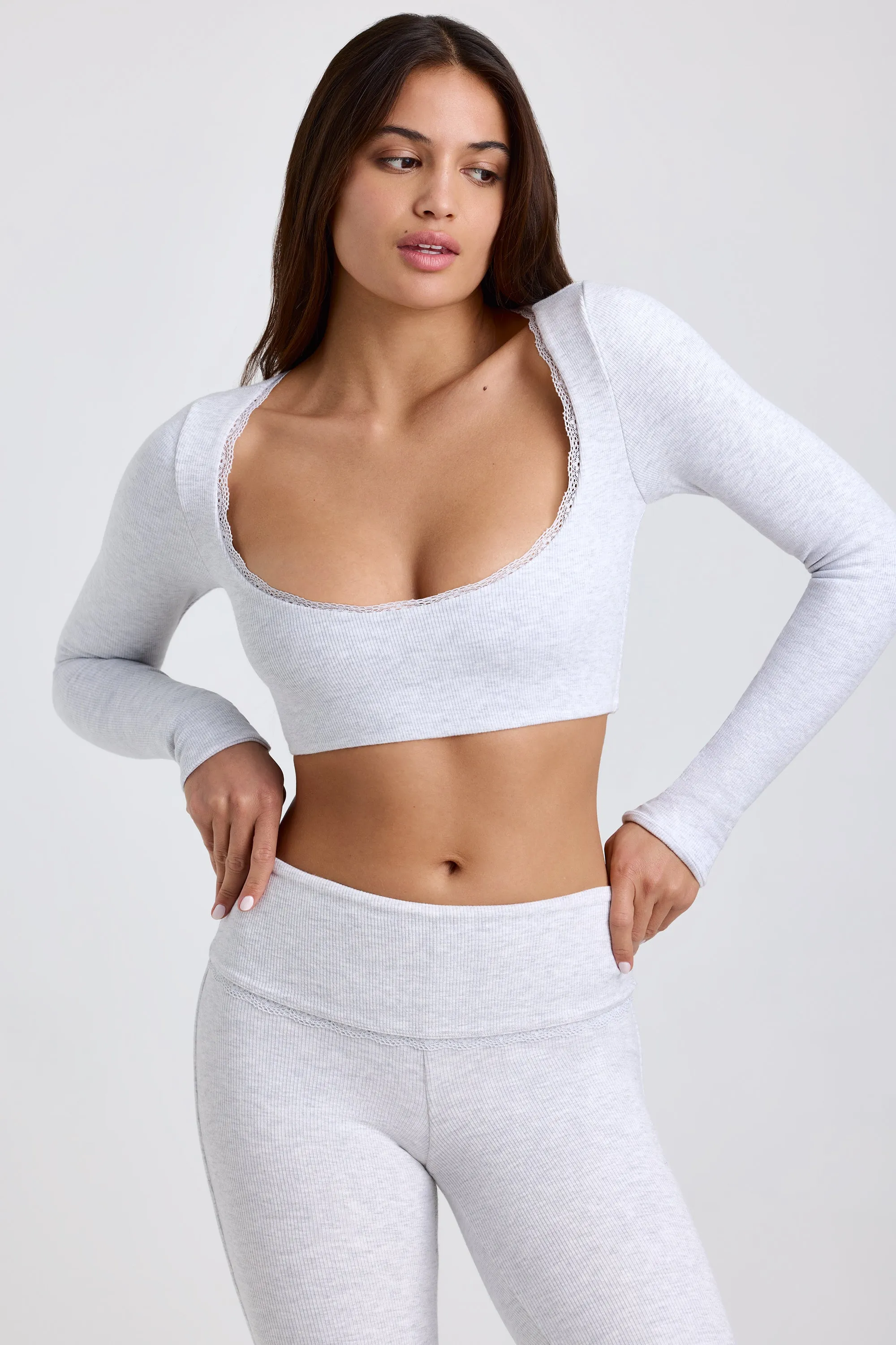 Ribbed Modal Lace-Trim Crop Top in Grey sold by Oh Polly product image thumbnail 5
