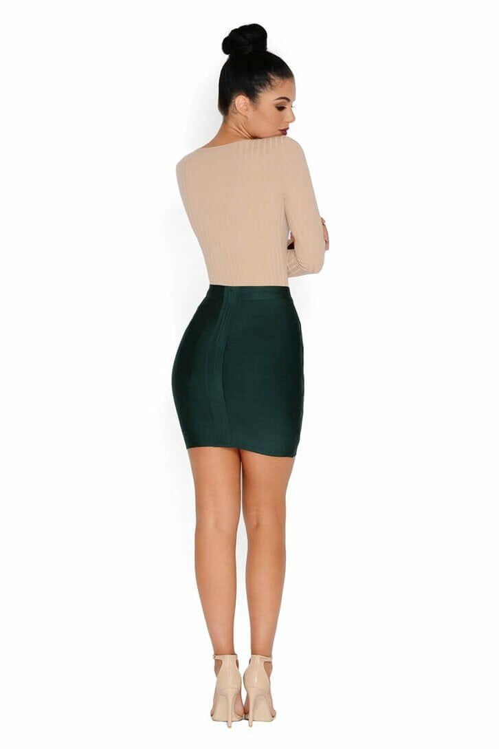 Ribbed Apart Bandage Mini Skirt in Emerald Green sold by Oh Polly product image thumbnail 10