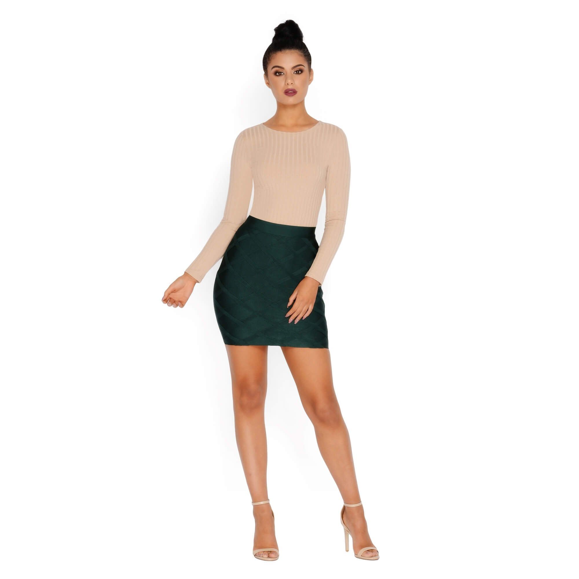 Ribbed Apart Bandage Mini Skirt in Emerald Green sold by Oh Polly product image thumbnail 3