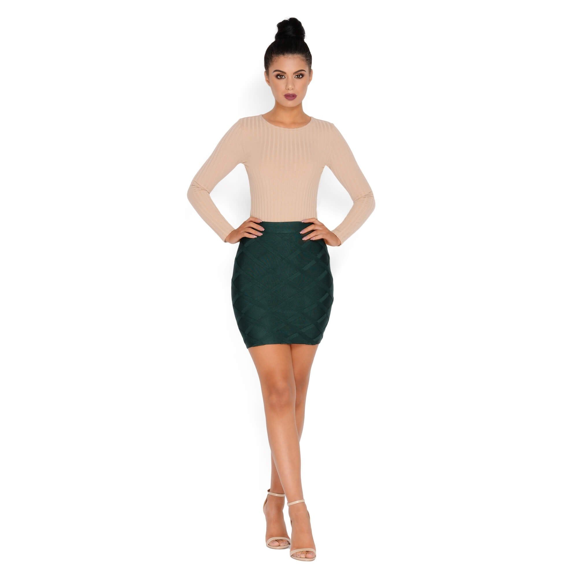 Ribbed Apart Bandage Mini Skirt in Emerald Green sold by Oh Polly product image thumbnail 6