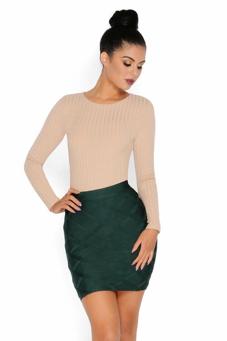 Ribbed Apart Bandage Mini Skirt in Emerald Green sold by Oh Polly product image thumbnail 2