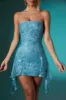 Embellished Lace Bandeau Mini Dress in Blue sold by Oh Polly