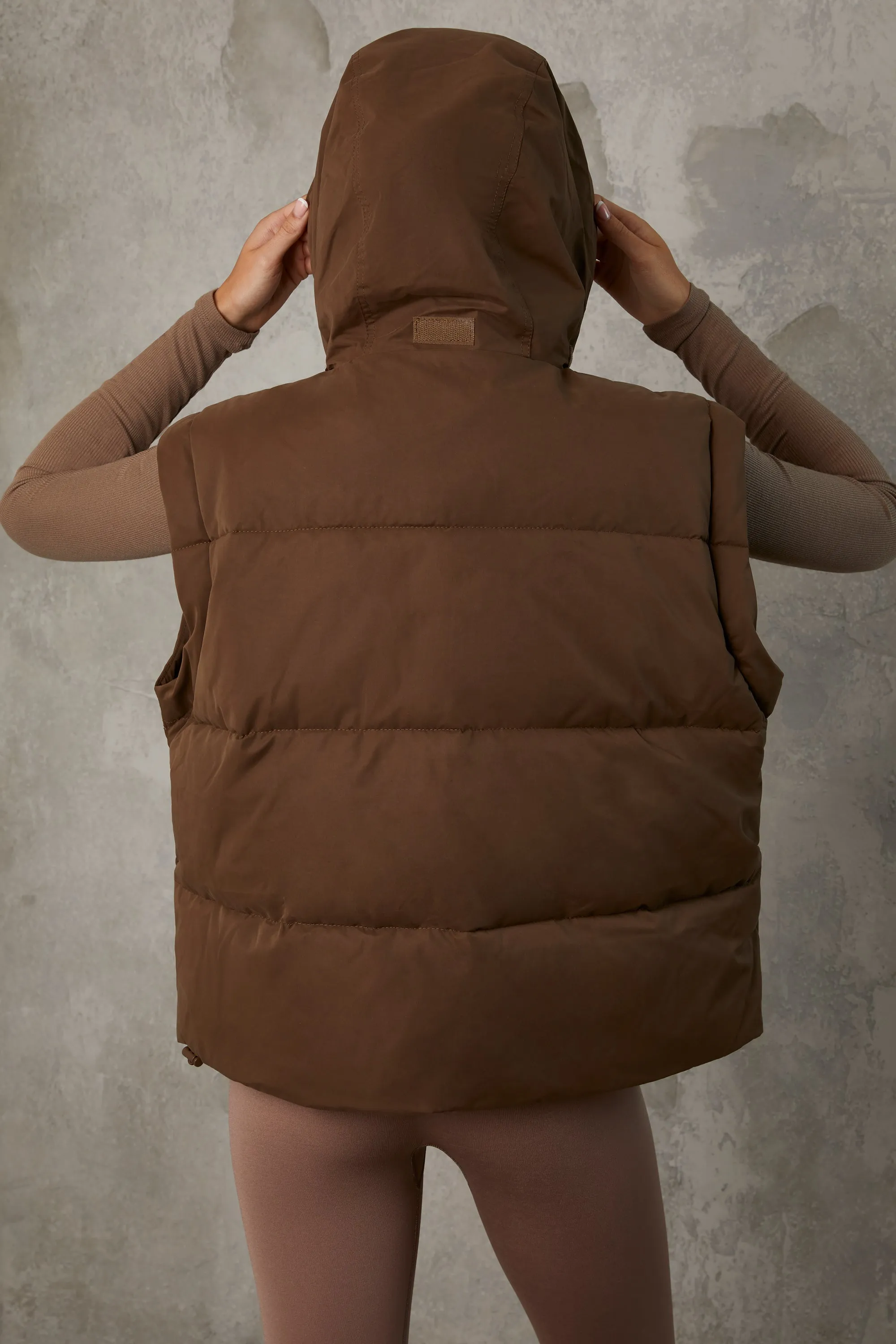 Cropped Puffer Jacket with Detachable Sleeves in Cocoa Brown sold by Oh Polly product image thumbnail 2