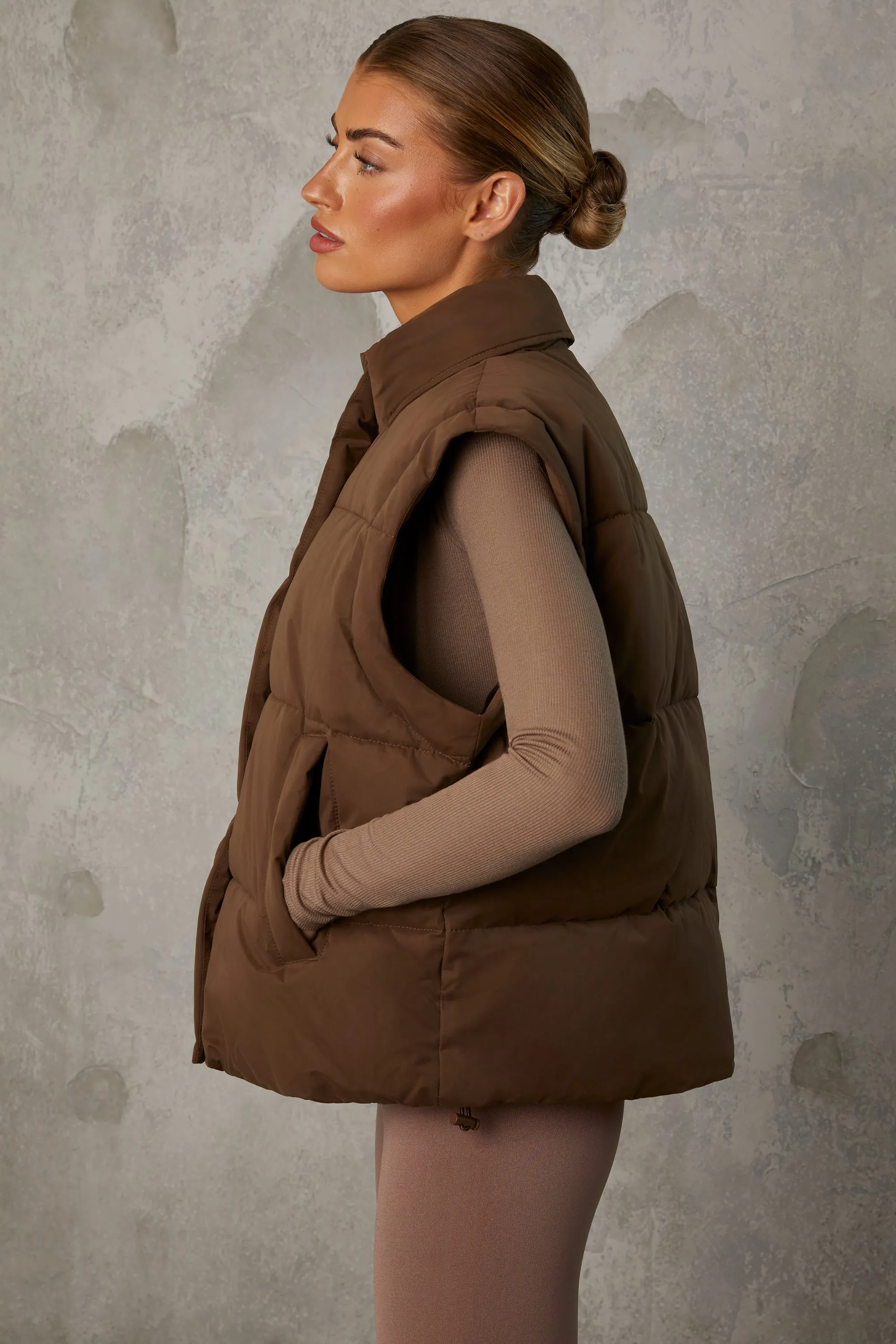 Cropped Puffer Jacket with Detachable Sleeves in Cocoa Brown sold by Oh Polly product image thumbnail 3