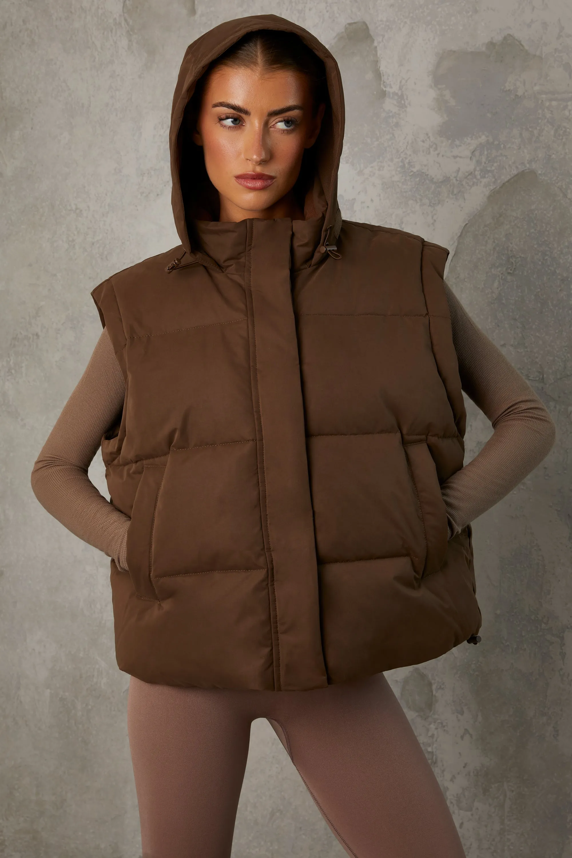 Cropped Puffer Jacket with Detachable Sleeves in Cocoa Brown sold by Oh Polly product image thumbnail 5