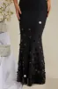 Cowl Neck Embellished Satin Maxi Dress in Black sold by Oh Polly