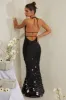 Cowl Neck Embellished Satin Maxi Dress in Black sold by Oh Polly