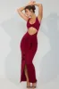 Slinky Jersey Cut Out Ruffle Racerback Maxi Dress in Ruby sold by Oh Polly