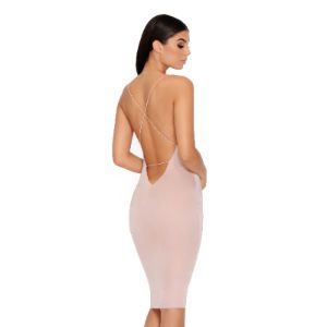 Feelin' Myself Strappy Satin Midi Dress in Blush sold by Oh Polly