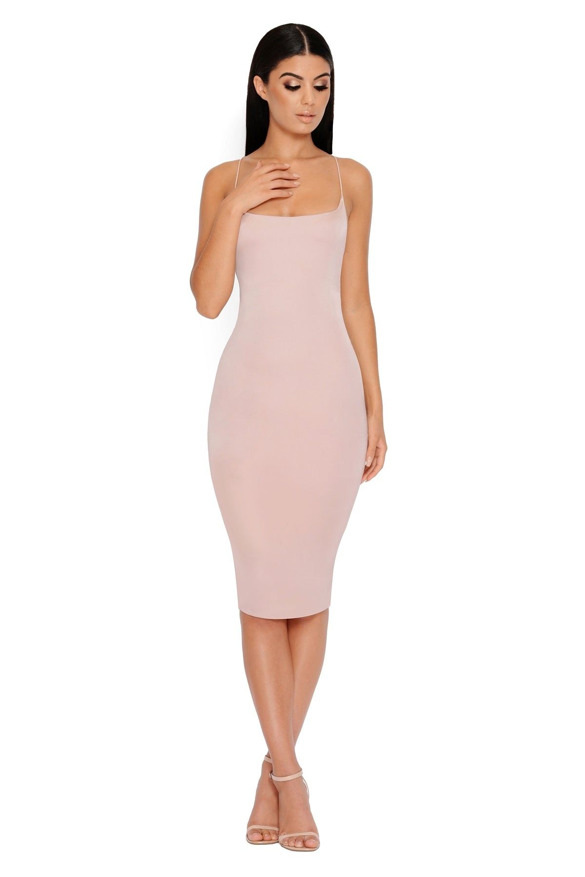 Feelin' Myself Strappy Satin Midi Dress in Blush sold by Oh Polly product image thumbnail 3