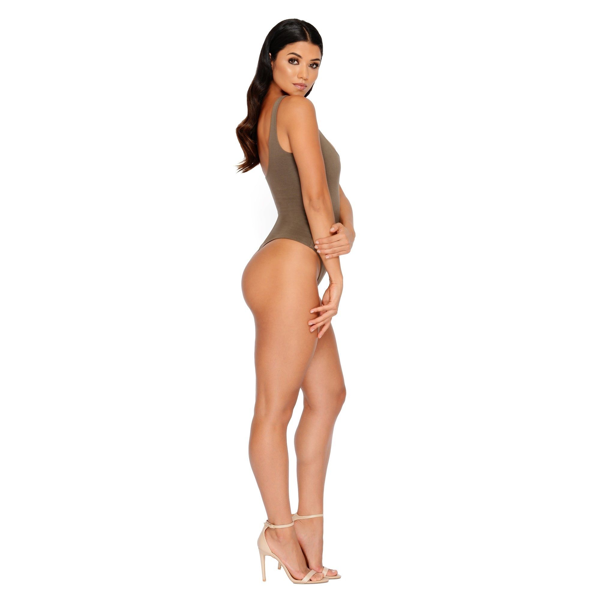 All Night Thong Double Layered Bodysuit in Khaki sold by Oh Polly product image thumbnail 5