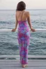 Halter Neck Thigh High Slit Maxi Beach Dress in Purple Print sold by Oh Polly